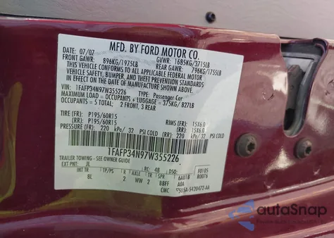 2007 Ford Focus S/Se/Ses z USA, uszkodzony, nr VIN 1FAFP34N97W355226